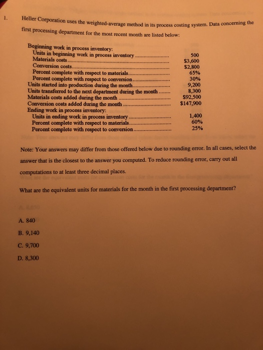 what are the equivalent units for materials for the month in the