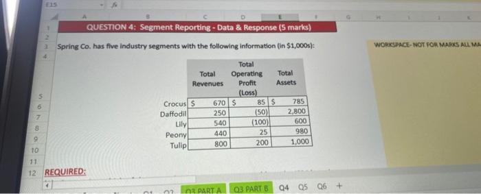 urgent pleaae QUESTION 4: Segment Reporting - Data & Response (5 marks)