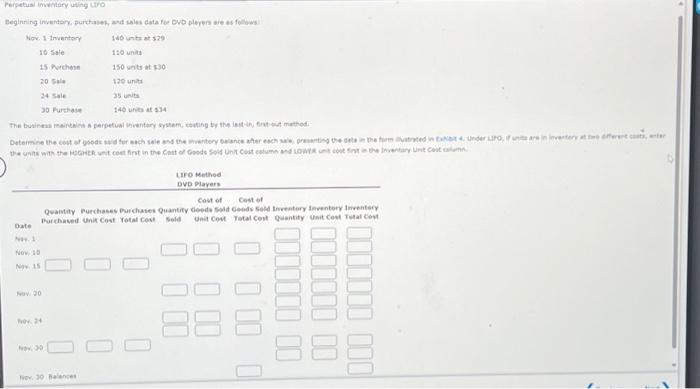  Perpetual Inventory using LIFO Beginning inventory, purchases, and sales data for