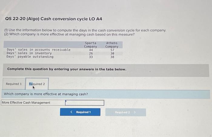 information below to compute the days in the cash conversion cycle for