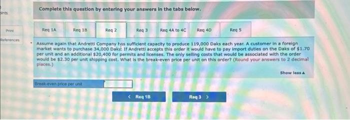 unit costs at this level of activity are given below: A number