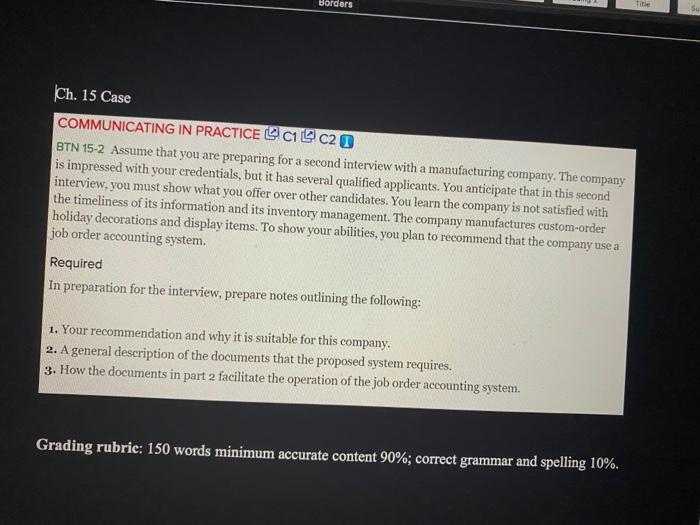  Borders 54 |Ch. 15 Case COMMUNICATING IN PRACTICE C1 C2 0