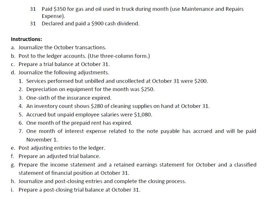 Cafu Cleaners on October 1, 2020. During October, the following transactions were