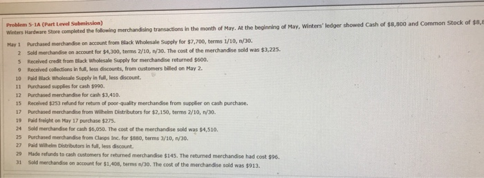  Please help With t accounts Problem 5-1A (Part Level Submission) showed