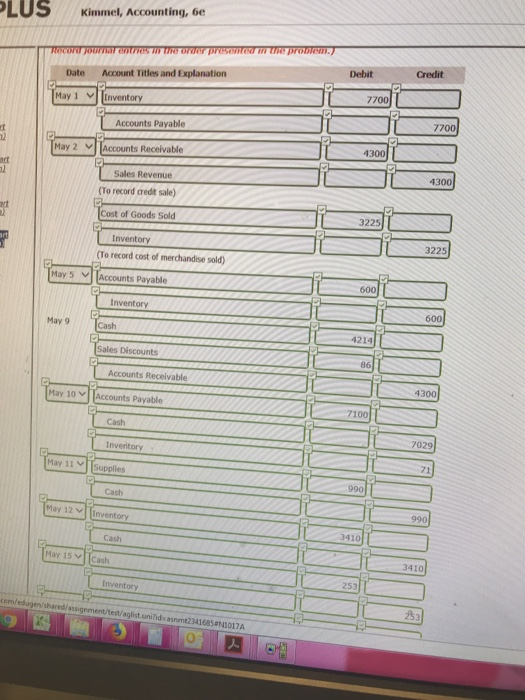 Cash of $8,800 and Common Stock of $8, completed the follonwing merchandising