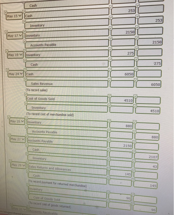 transactions in the month of May. At the beginning of May, Winters