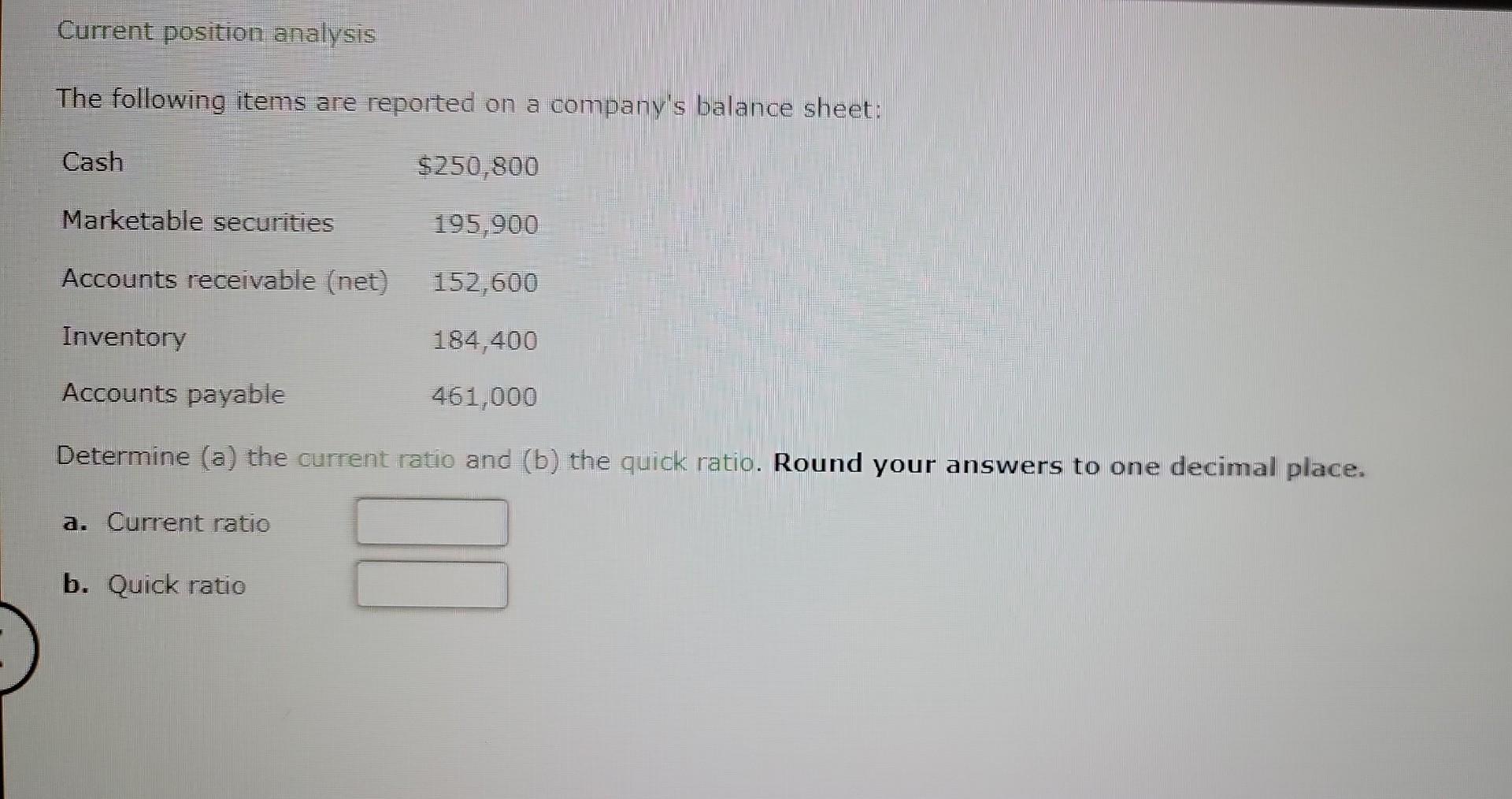 current position analysis Current position analysis The following items are reported