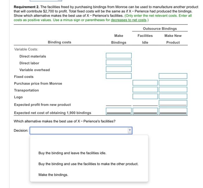 cost of $0.50 per binding. Read the requirements. Requirement 1. X-Perience's accountants