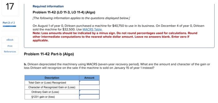 (LO 11-3, LO 11-4) (Algo) [The following information applies to the questions