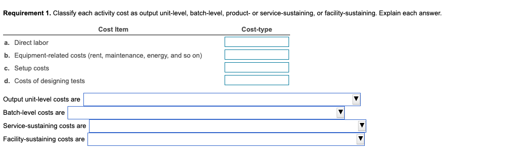 and ST,$80,000. b. Equipment-related costs (rent, maintenance, energy, and so on), $475,000.