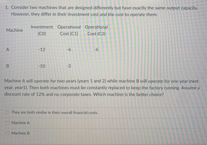 1. Consider two machines that are designed differently but have exactly