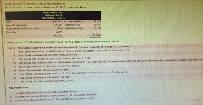 Comprehensive Problem 8 (Part Level Submission) Pina Colada Corp.'s balance sheet