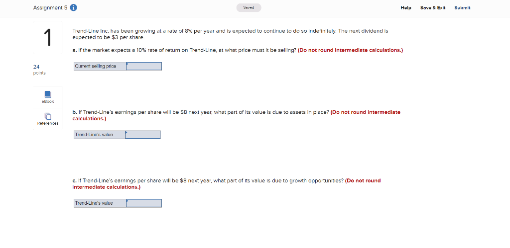 Assignment 5 0 Suved Help Save & Exit Submit 1 Trend-Line