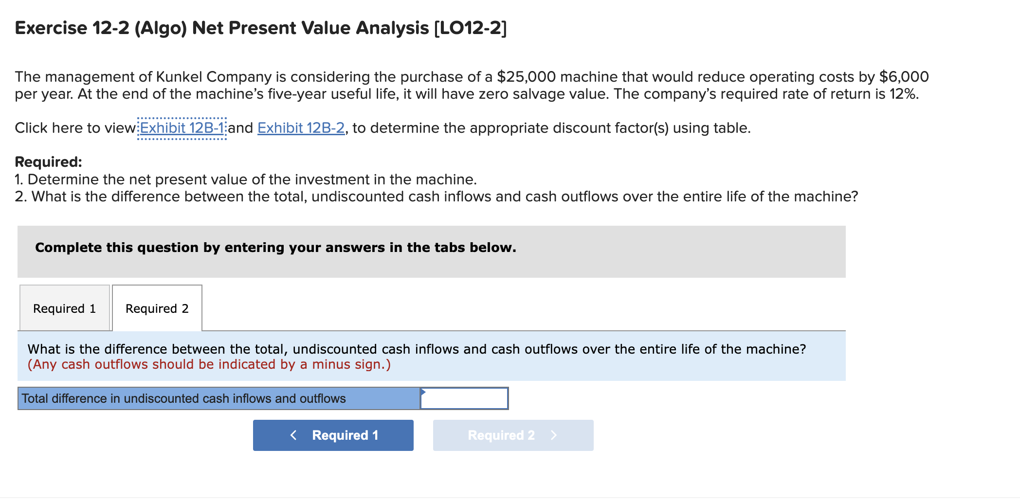  Exercise 12-2(Algo) Net Present Value Analysis [L012-2] The management of Kunkel