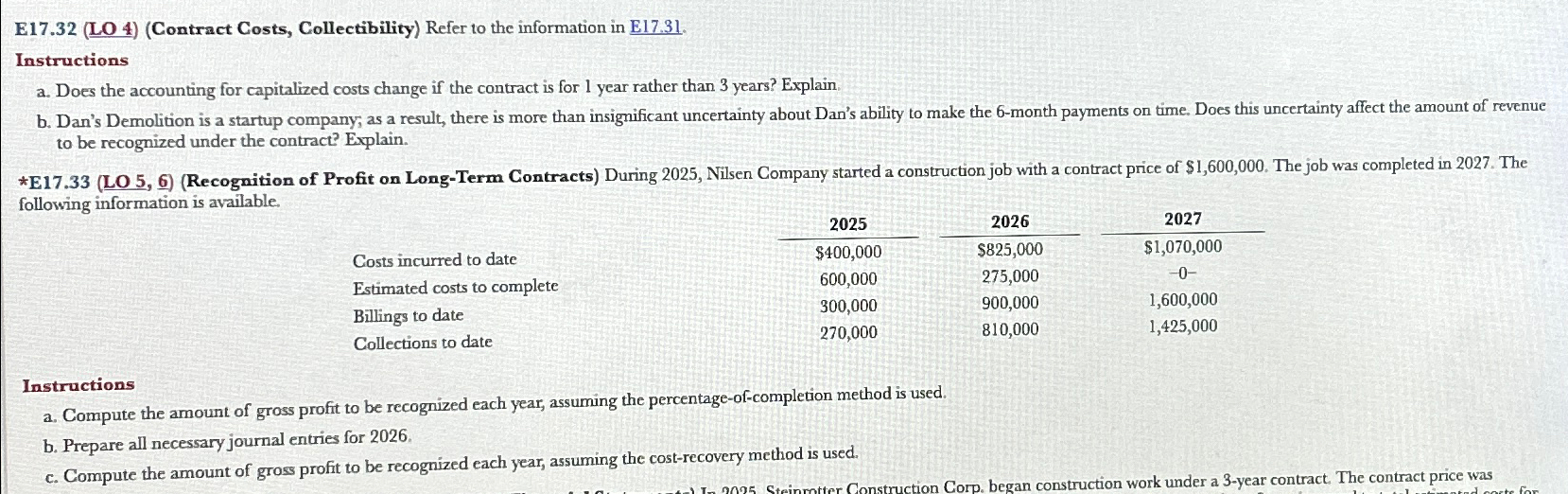  E17.32(LO 4)(Contract Costs, Collectibility) Refer to the information in E17.31. Instructions