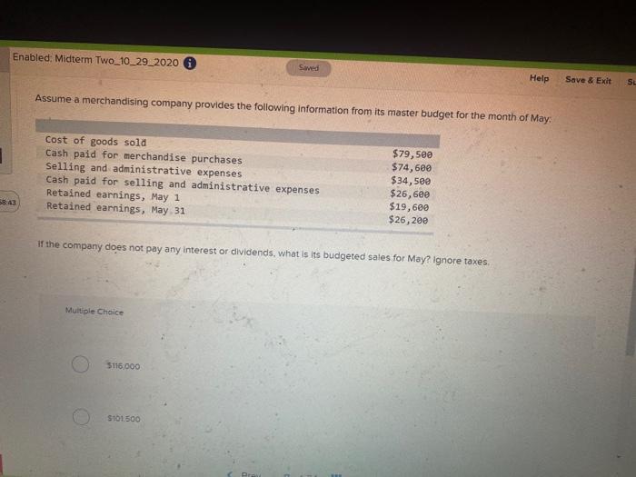  Enabled: Midterm Two_10_29_2020 Saved Help Save & Exit su Assume a