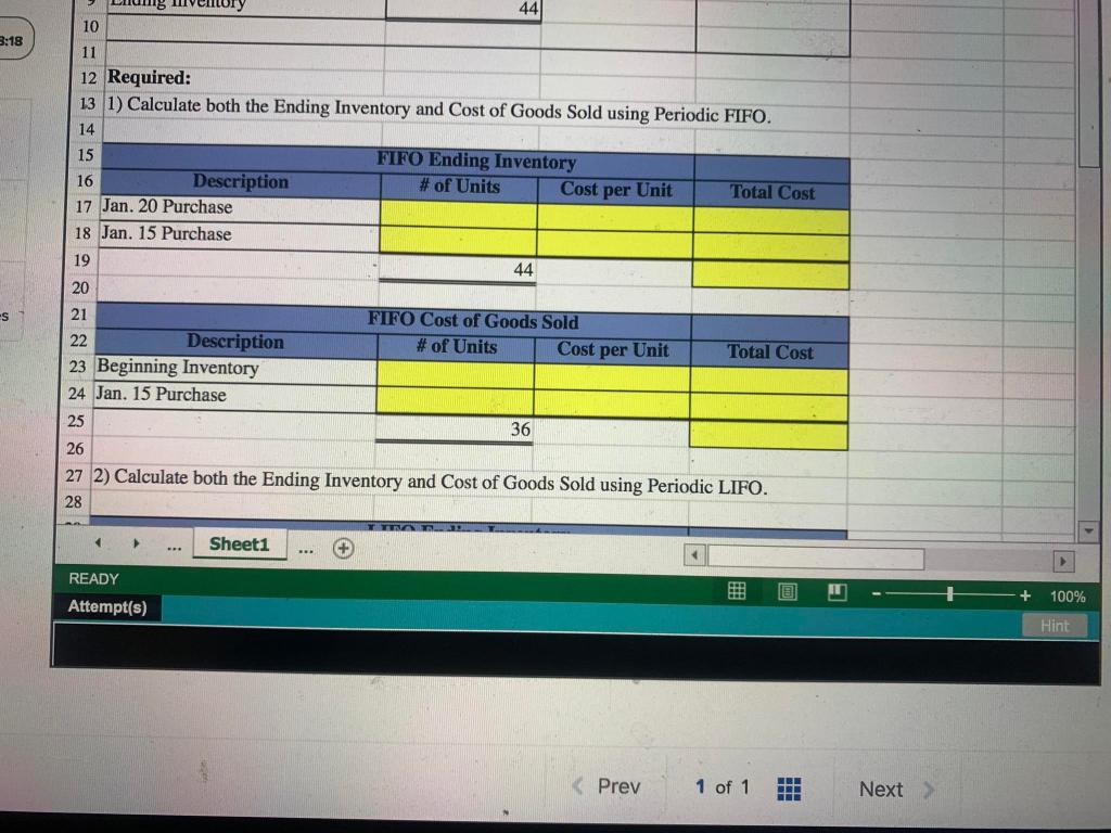 January inventory account activity. The Controller has asked you to calculate the