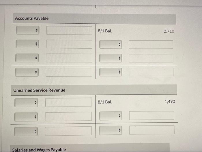 payable. Received $3,300 cash for services performed in August Purchased store equipment