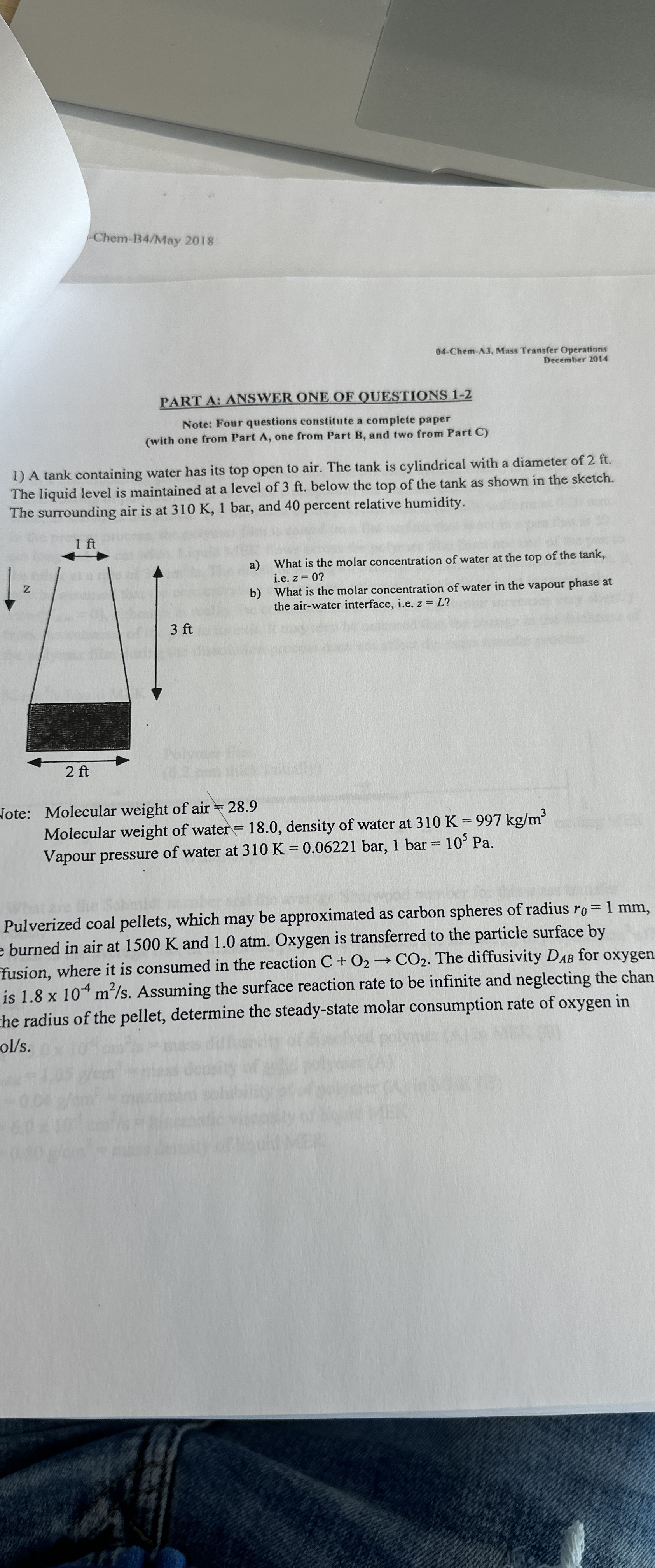  Chem-B4/May 2018 04-Chem-A3, Mass Transfer Operations December 2014 PART A: ANSWER