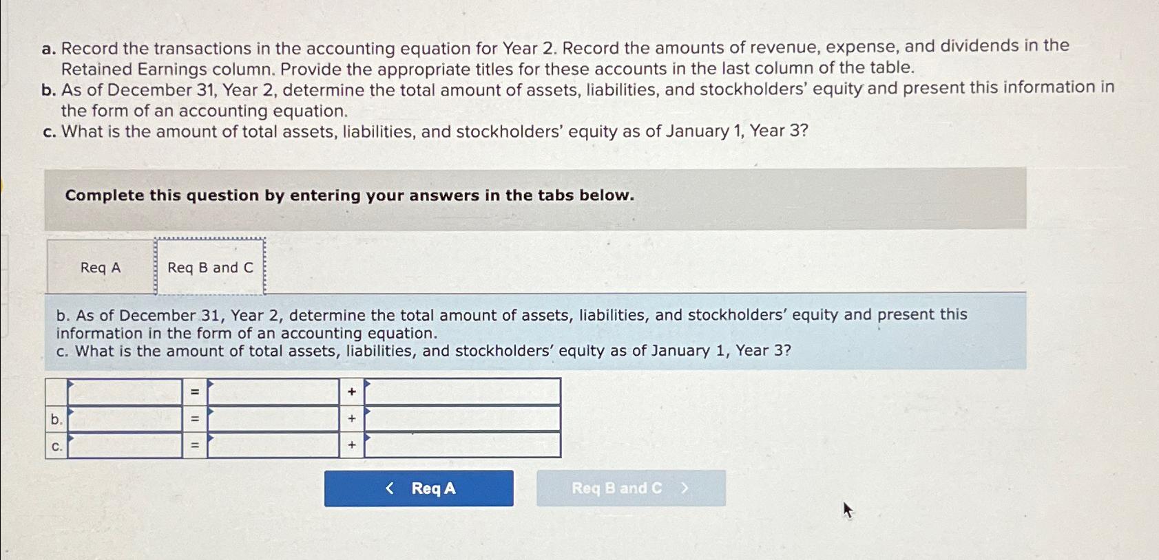  \table[[Event,BETTIER CORPORATION,\table[[Account Titles for],[Retained Earnings]]],[Assets,=,\table[[Liabilities],[Notes],[Payable]],+,Stockholders' Equity],[Cash,Land,Common Stock,\table[[Retained],[Earnings]]],[\table[[Balance],[11?? Year 2]],10,000,20,000,,12,000,,7,000,11,000,]] Better Corporation