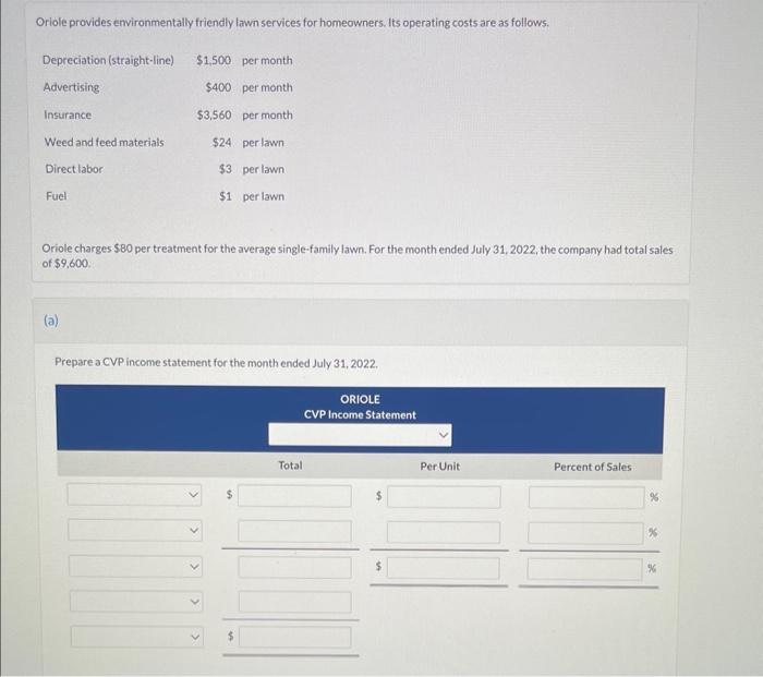  please help on full question ! Oriole provides environmentally friendly lawn