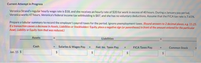  Current Attempt in Progress Veronica Strand's regular hourly wage rate is