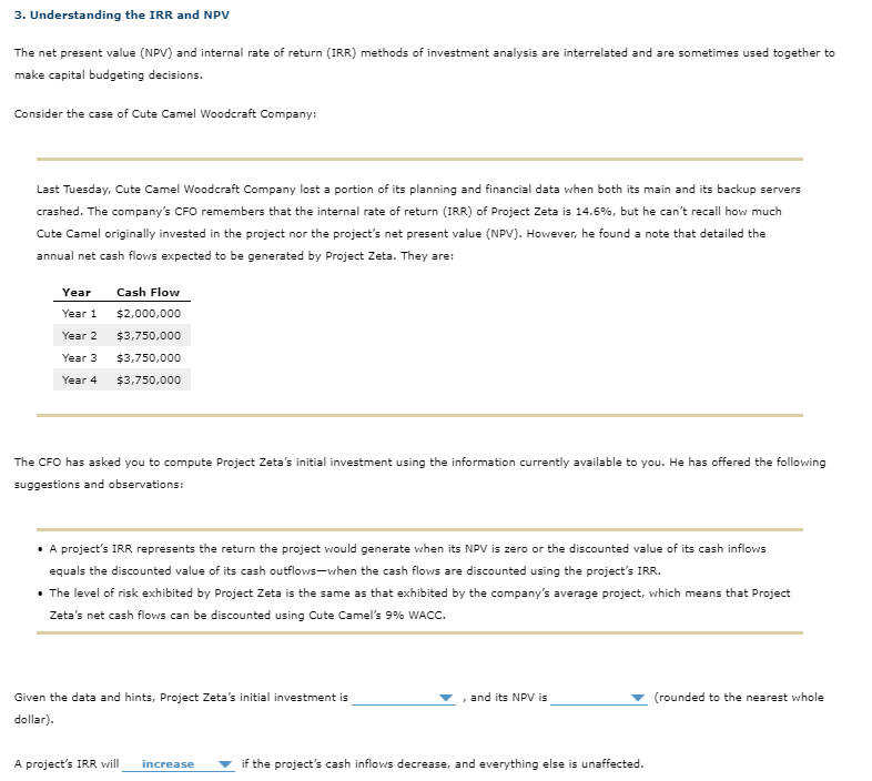  3. Understanding the IRR and NPV The net present value (NPV)