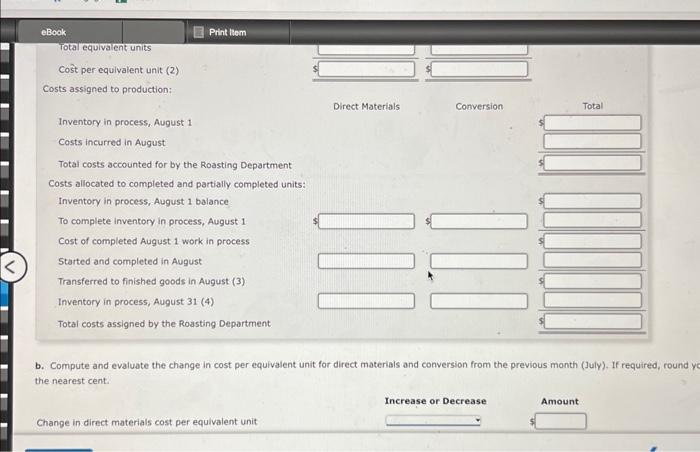 Company for August, together with information concerning production, are as follows: Morning