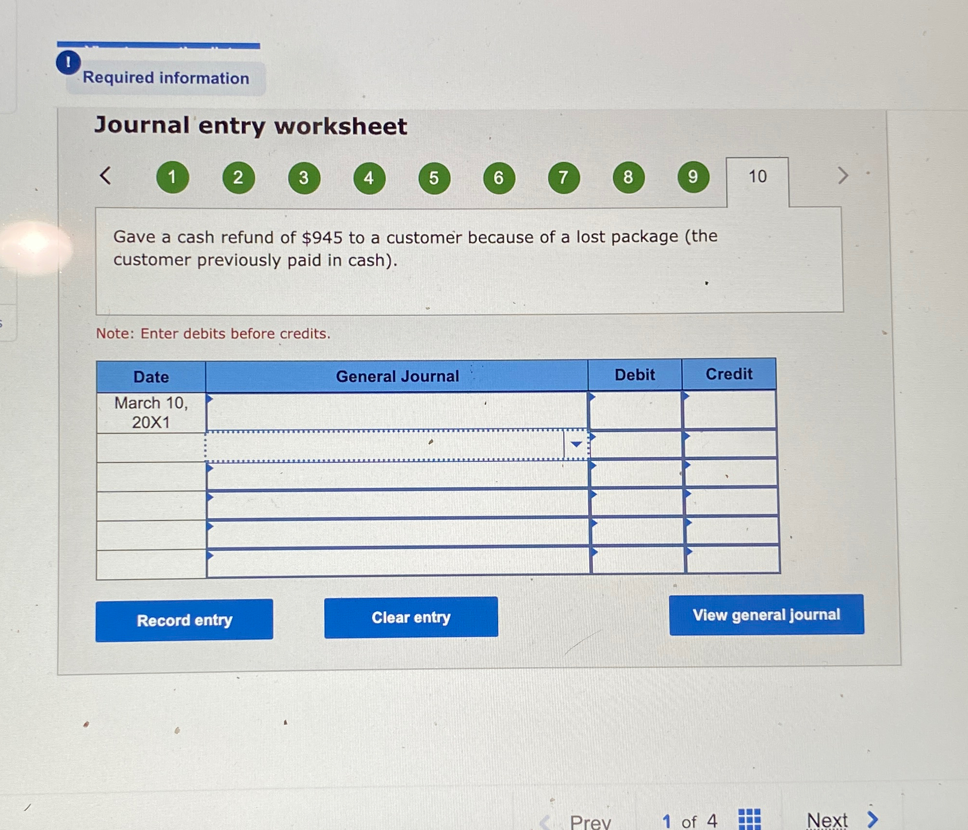  I Required information Journal entry worksheet 1 2 3 4 5