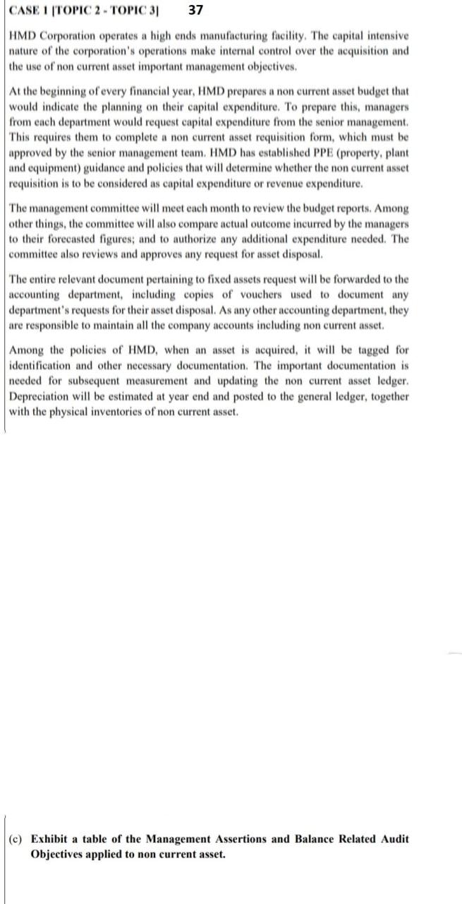  CASE 1 TOPIC 2 - TOPIC 31 37 HMD Corporation operates