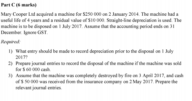  Part C (6 marks) Mary Cooper Ltd acquired a machine for