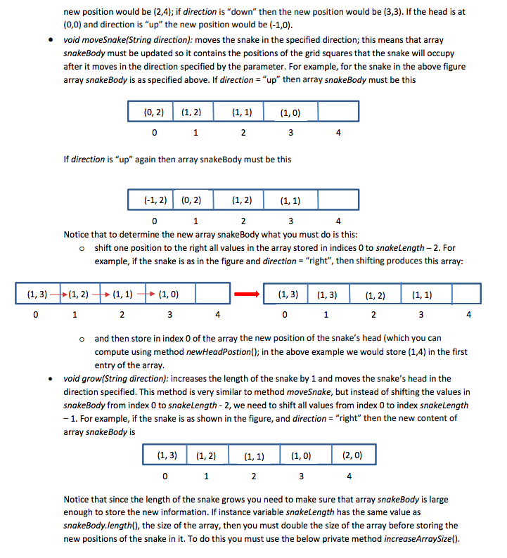 class stores the information about the snake as it moves around the