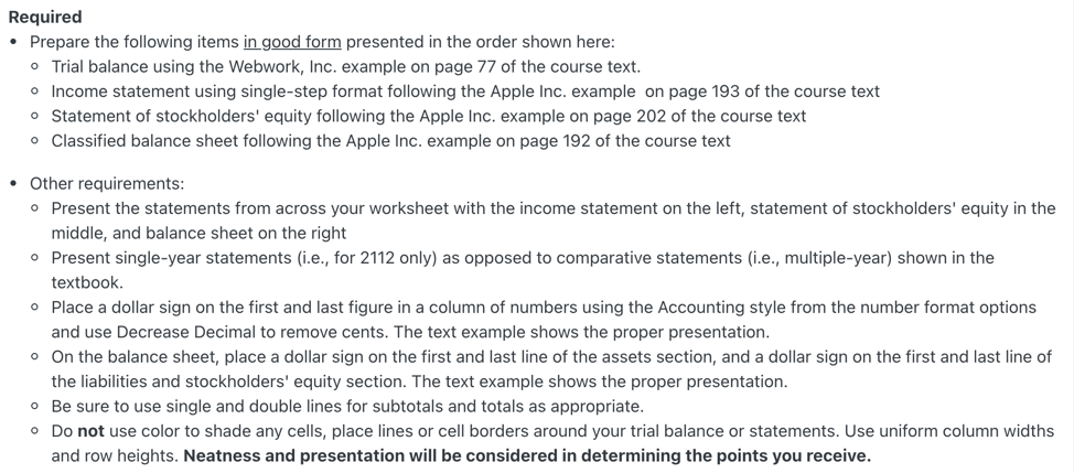 prepare a set of financial statements for Forrestal, Inc. using the accounting