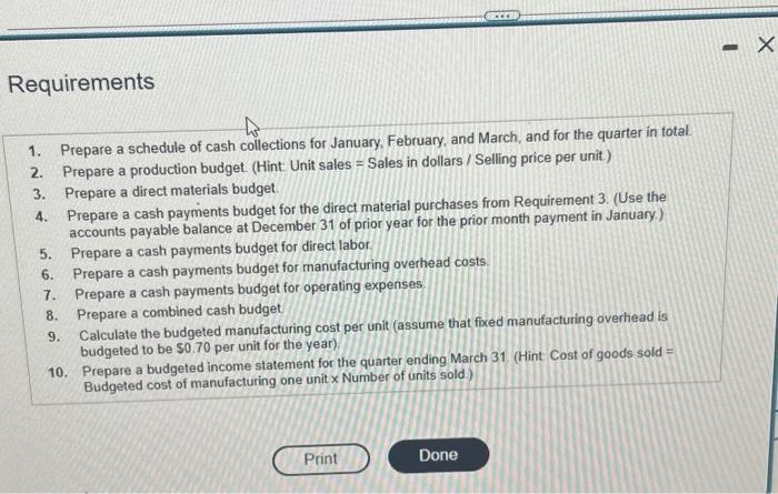 of the upcoming year. The following data pertain to Dalley Manufacturing's operations:
