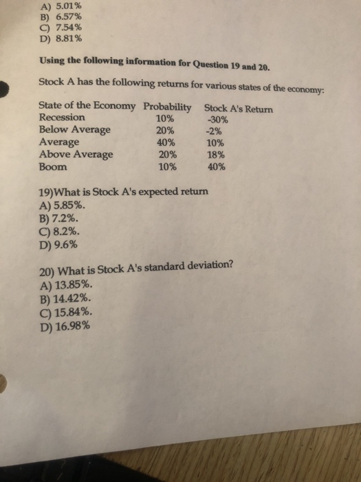  A) 5.01% B) 6.57% C) 7.54% D) 8.81% Using the following