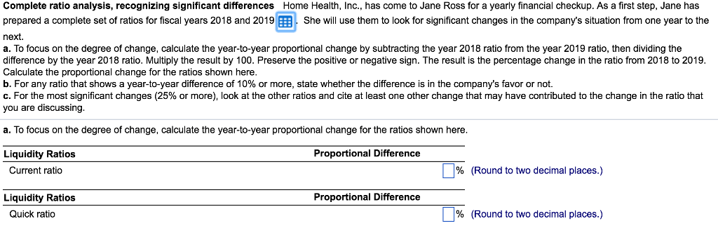  Complete ratio analysis, recognizing significant differences Home Health, Inc., has come