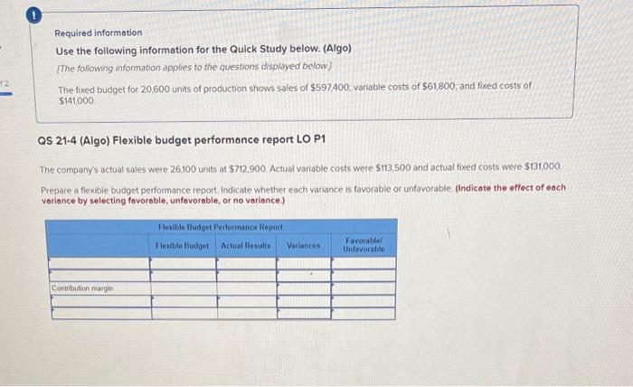  Required information Use the following information for the Quick Study below.