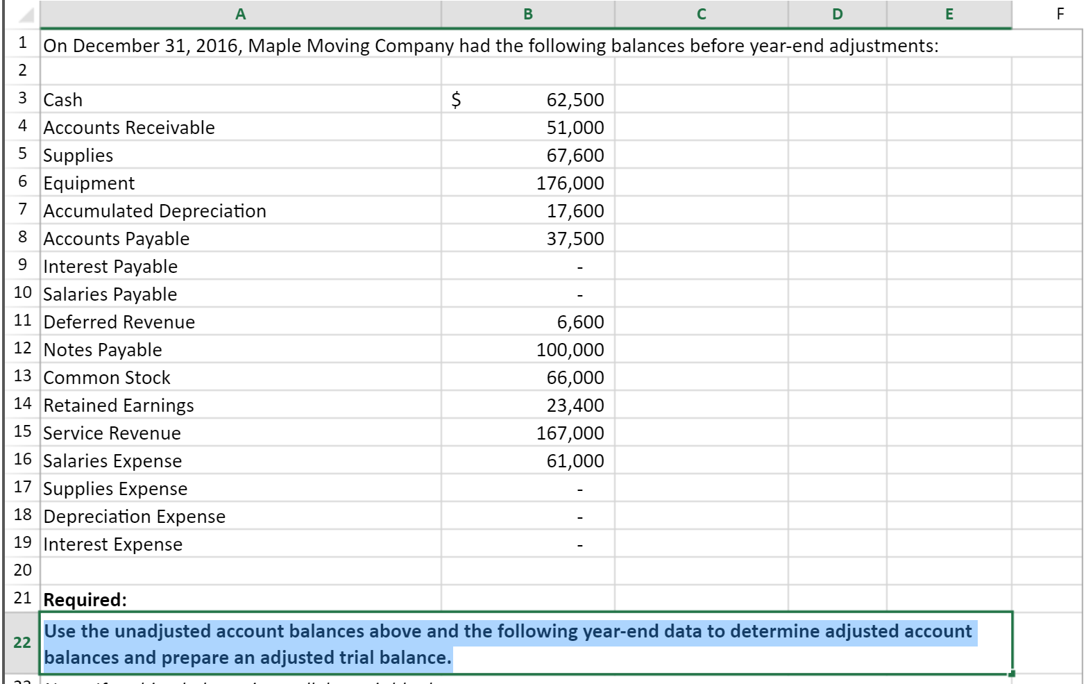  A B D E F 1 On December 31, 2016, Maple