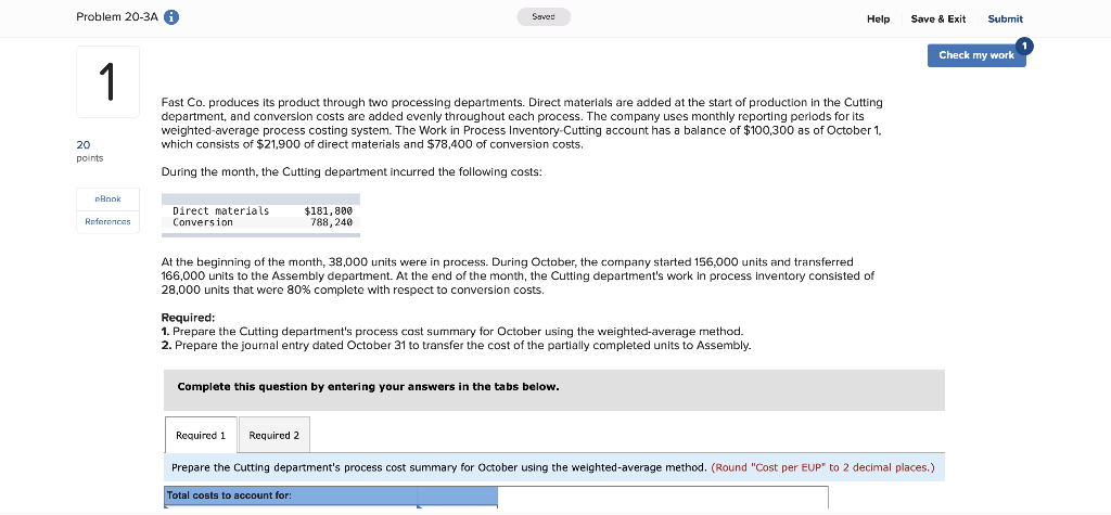  Problem 20-3A Savec Help Save & Exit Submit Check my work