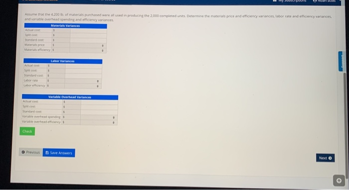 complete Marked out of 21.00 ProQuestion Material, Labor, and Variable Overhead Variances