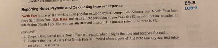  E9-8 LO9-3 Reporting Notes Payable and Calculating Interest Expense North Face
