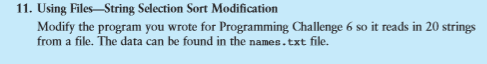  #include #include #include using namespace std; // Function prototypes void selectionSort(string[],