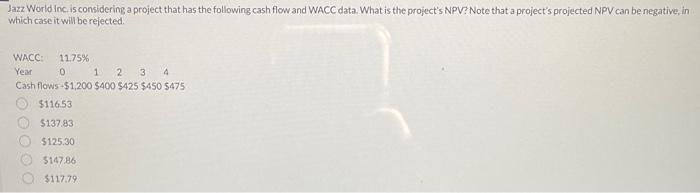  Jazz World inc is considering a project that has the following
