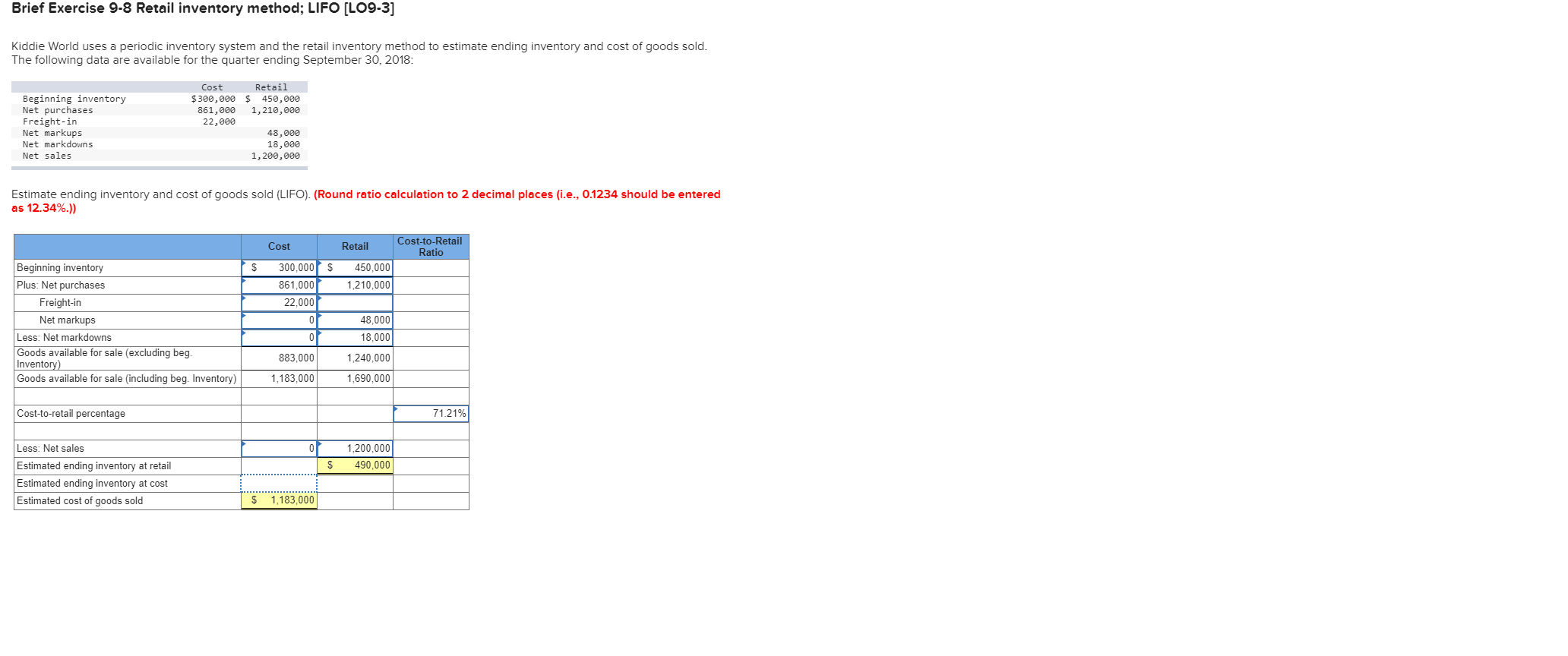 How do I find the Estimated ending inventory at cost to be