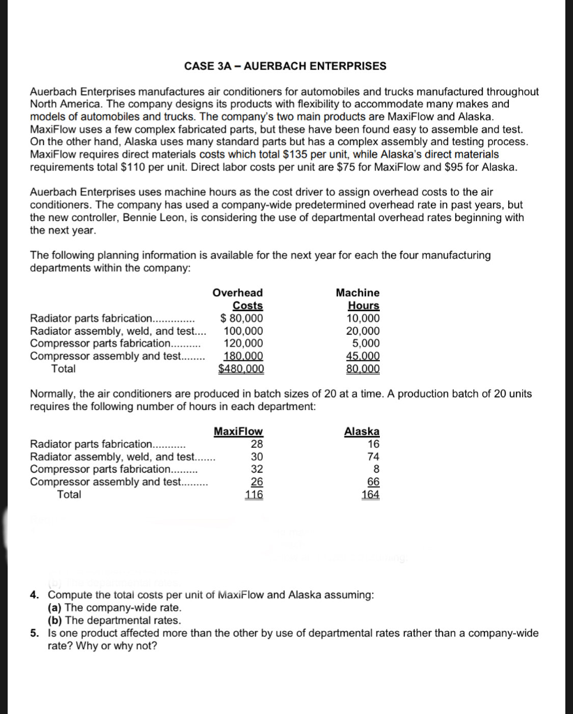  Complete 4 and 5 please. CASE 3A - AUERBACH ENTERPRISES Auerbach