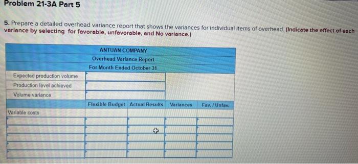 varlable or fixed. ANTUAN COMPANY Flexible Overhead Budgets For Month Ended October