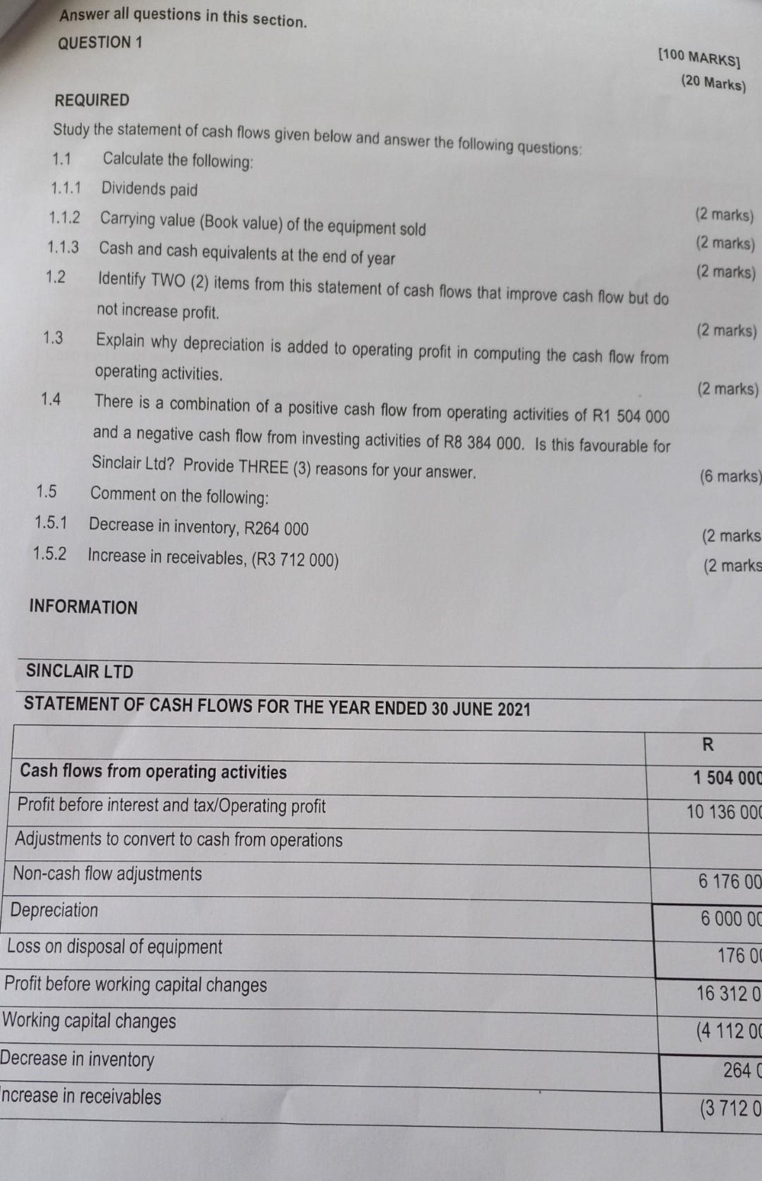  Answer all questions in this section. QUESTION 1 [100 MARKS] REQUIRED