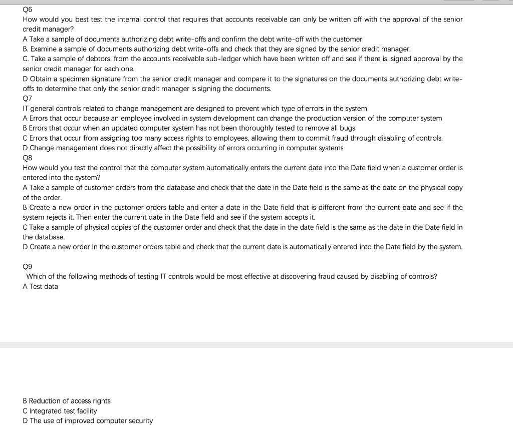 answer for question 6---9 26 How would you best test the internal
