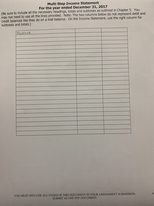 balance below, complete the Multi-Step Income Statement and prepare the Statement of