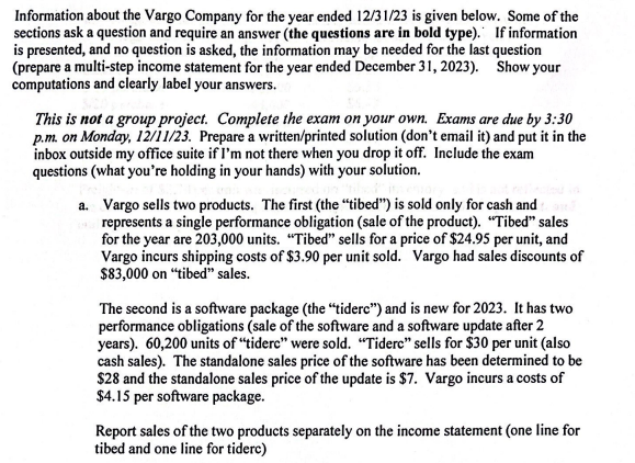 solve question (case study) Information about the Vargo Company for the year